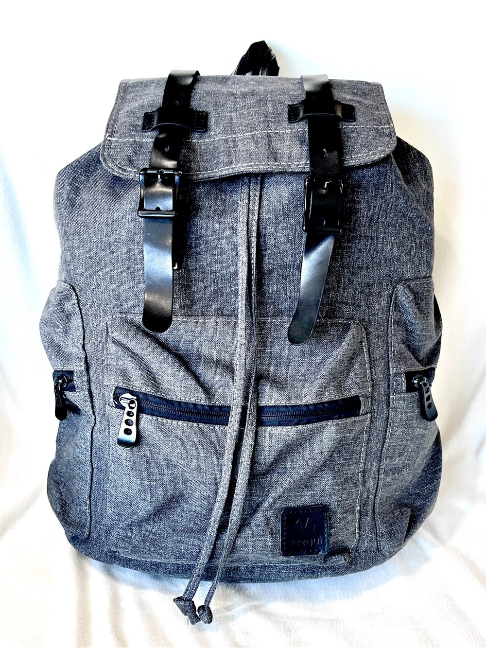 Veegul Charcoal Gray Canvas Vintage Rucksack Laptop Backpack Striped Lining